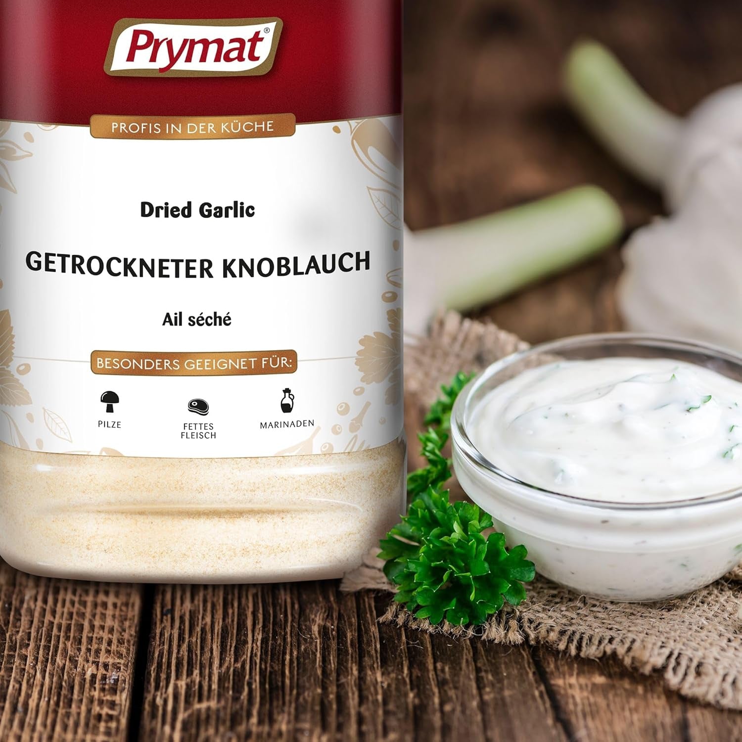 Prymat Getrockneter Knoblauch granuliert 1.05kg – Aromatisches Knoblauchgranulat zum Würzen von Fleisch, Fisch, Gemüse, Saucen, Dips & Marinaden – intensiv im Gesmack – ohne Zusätze