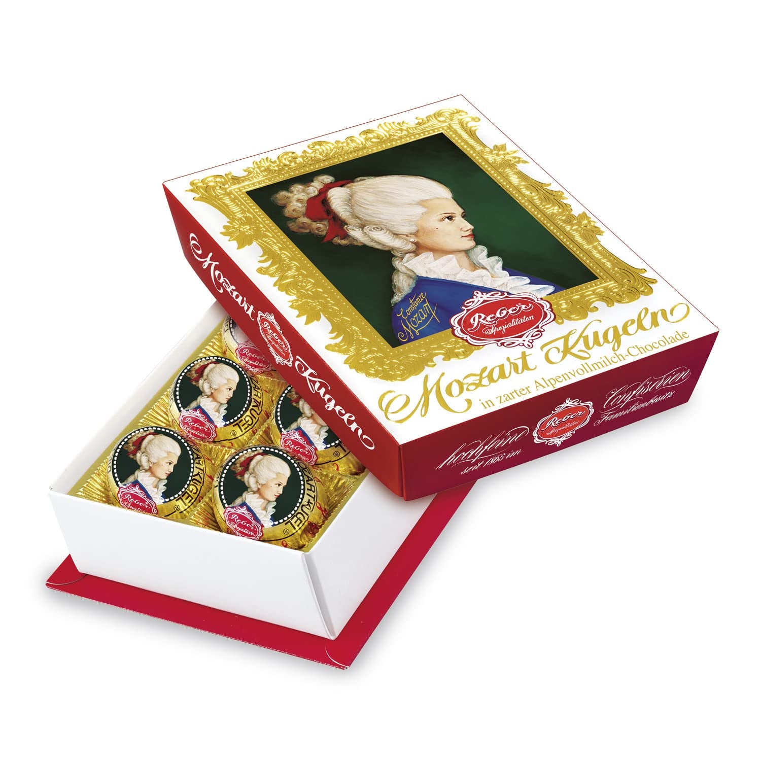 Reber Mozart balls with dark chocolate, pack of 6 with marzipan and nougat, vegan - 1 x 120 g
