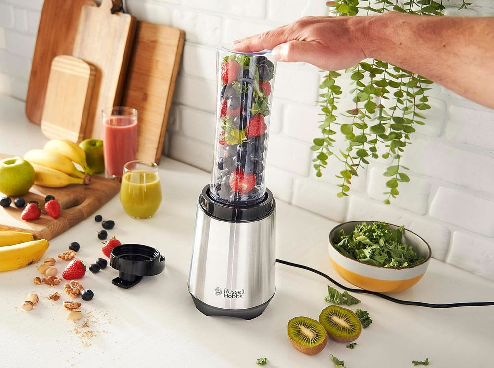 Russell Hobbs Mixer - Standmixer & Smoothie Maker to Go [23,500 U/Min Power-Motor] Inkl. 1X Mixbehälter 600Ml (Bpa-Frei, Spülmaschinen- & Bruchfest Inkl. Deckel) Zerkleinerer, Edelstahl, 23472-56 Kitchen Naty Shop