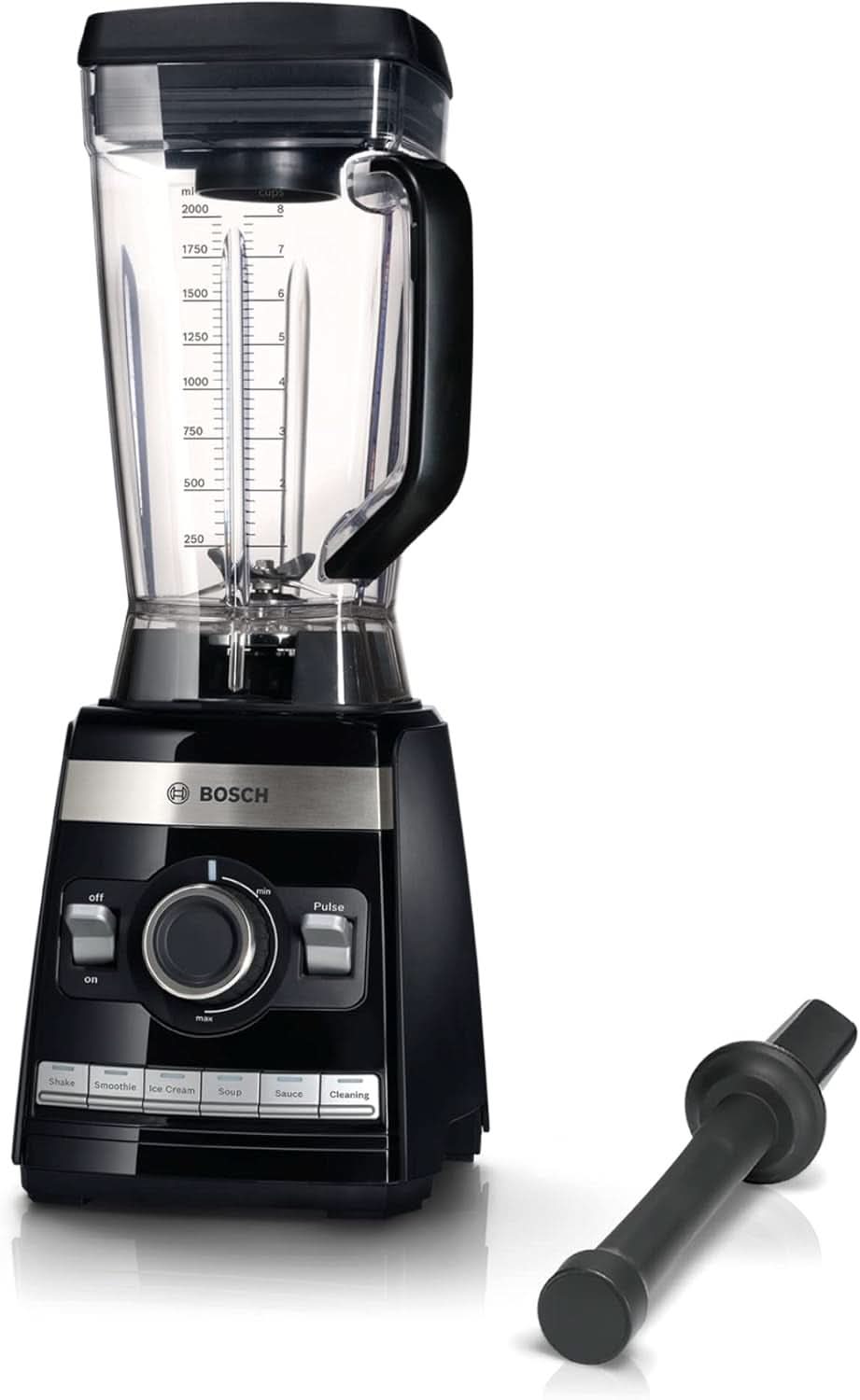 Bosch Standmixer Vitaboost MMBH6P6BDE, 6-Klingen-Edelstahlmesser, 2.5L Tritan-Mixbehälter, Stopfer, 6 Automatikprogramme, Rezeptbuch, Bpa-Frei, Einfache Reinigung, 45,000 U/Min, 1600 W, Schwarz Bucatarie Naty Shop Single Schwarz Deutsches Rezeptbuch