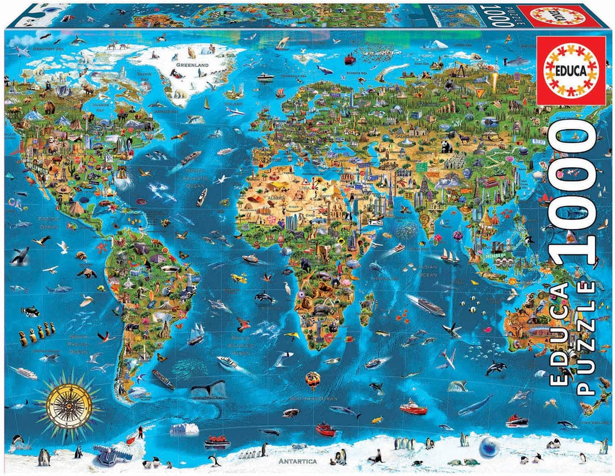 Educa - Puzzle 1000 pieces for adults | Wonders of the world, 1000 piece puzzle for adults and children, tourist attractions, world map. Jigsaw puzzle for adults from 14 years (19022) Puzzle Naty Shop Default title