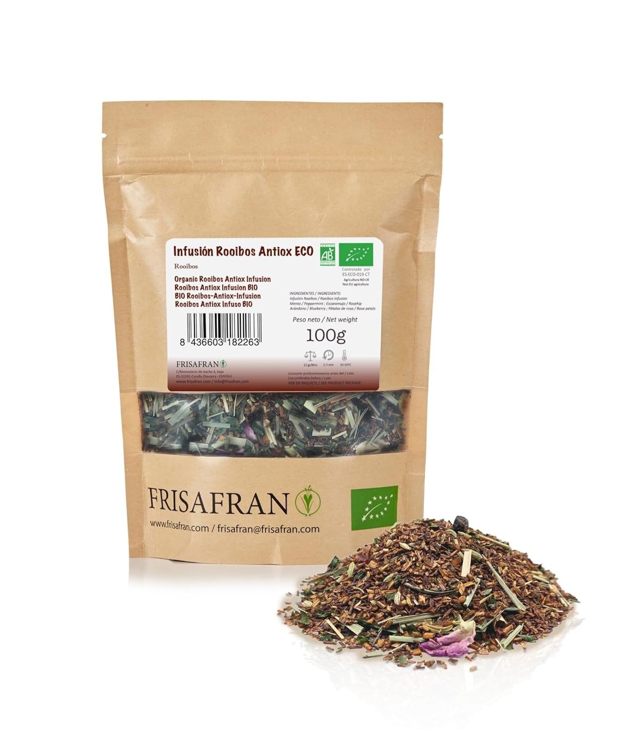 FRISAFRAN | Ceai verde Gunpowder cu mentă bio, vrac, 100 g | Antioxidant | Ceai verde japonez | Digestiv | Sănătos | Băutură răcoritoare | Infuzie de mentă | Ceai pur | Frunze de mentă | Cald-rece | Mentă