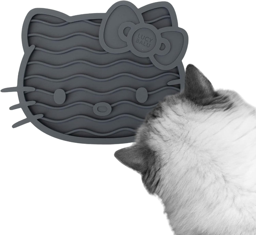 LucyBalu X Hello Kitty ZENCAT Covoraș de lins pentru pisici | Covoraș de lins pentru pisici | Hrănitor lent | Covoraș de lins din silicon de calitate alimentară | Covoraș de lins din silicon | Taupe