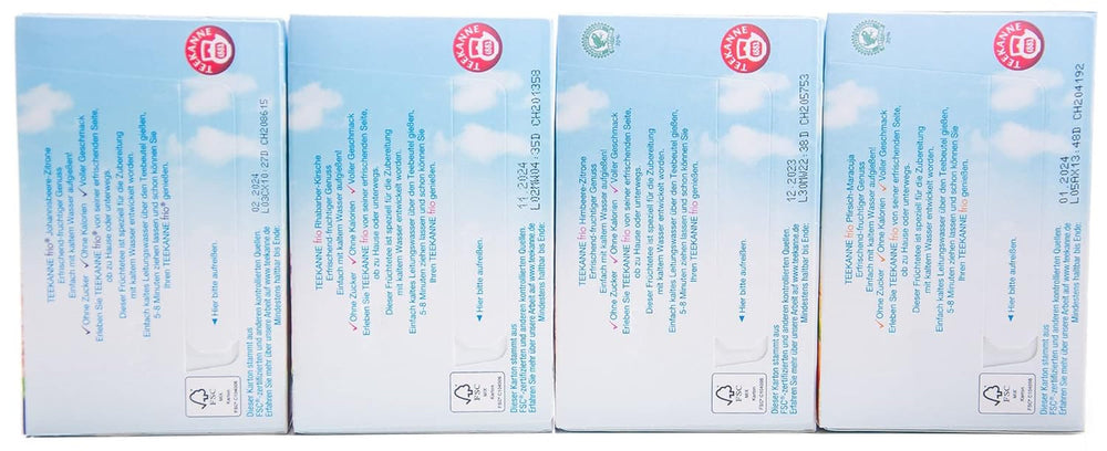 Teekanne Frio pachet de 4, rubarbă-cireșe, coacăze-lămâie, zmeură-lămâie, piersică-maracuja (4 x 45 g)