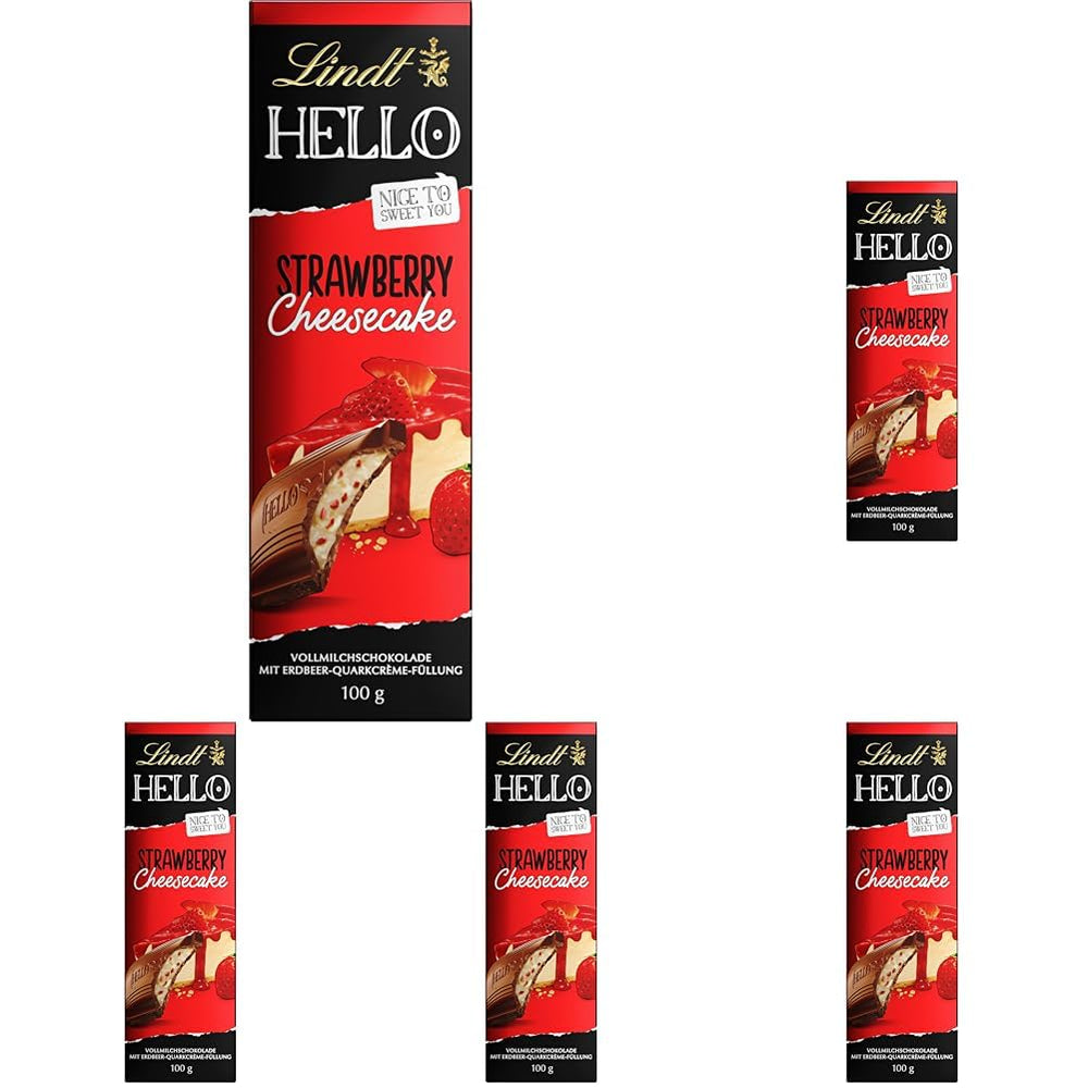 Lindt HELLO Strawberry Chocolate Cheesecake | Bar 100g | Milk Chocolate with Strawberry Quark Cream Filling | Chocolate bar | Chocolate Gift (Pack of 5)