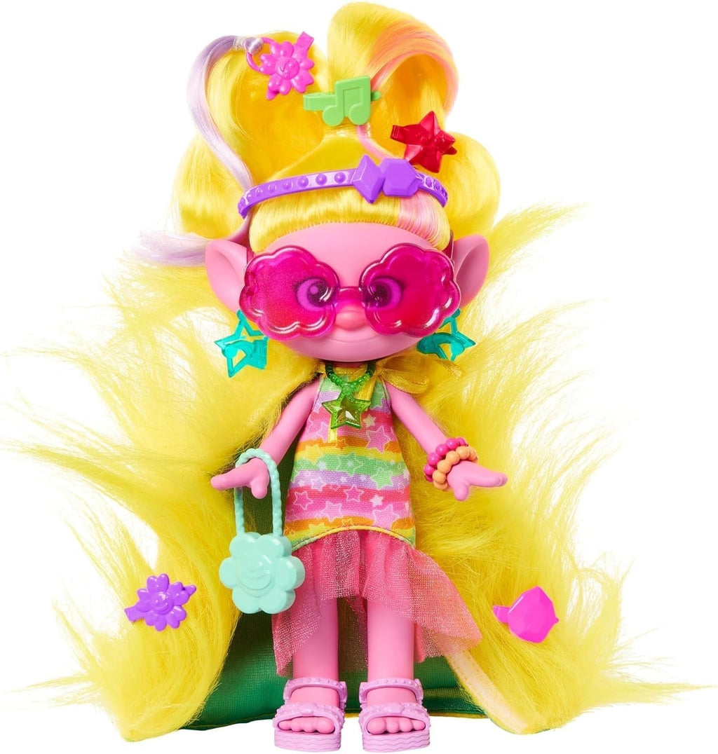 Mattel DREAMWORKS TROLLS Together Strong - păpușă de modă Hair-Tastic Queen Poppy - 15+ accesorii, pieptene cu sclipici, gel cu sclipici lavabil, pentru copii cu vârsta peste 3 ani, HNF25 Papusi Naty Shop Viva