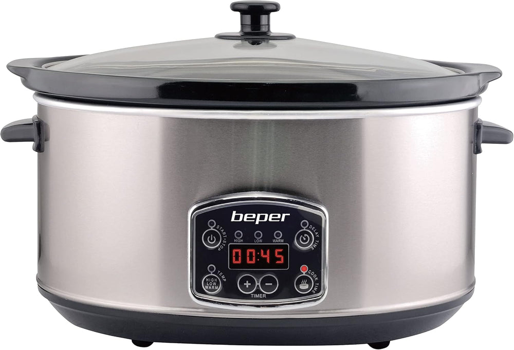 Beper BC.510 Slow Cooker, 280 W, 4.5 liters, ceramic glass, black and steel Slow Cooker Naty Shop Default Title