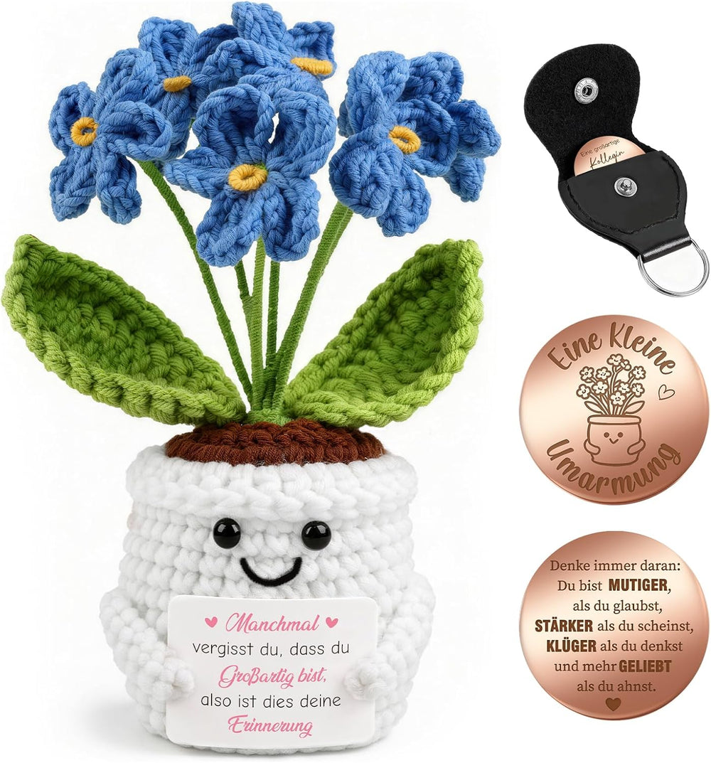 Abschiedsgeschenk Kollegin & Lehrerin Erzieherin - Pocket Hug Tulpen Blumen - Dankeschön Geschenk Für Rente, Jobwechsel & Abschied - Gehäkelte Blumen & Glücksbringer - Schlüsselanhänger