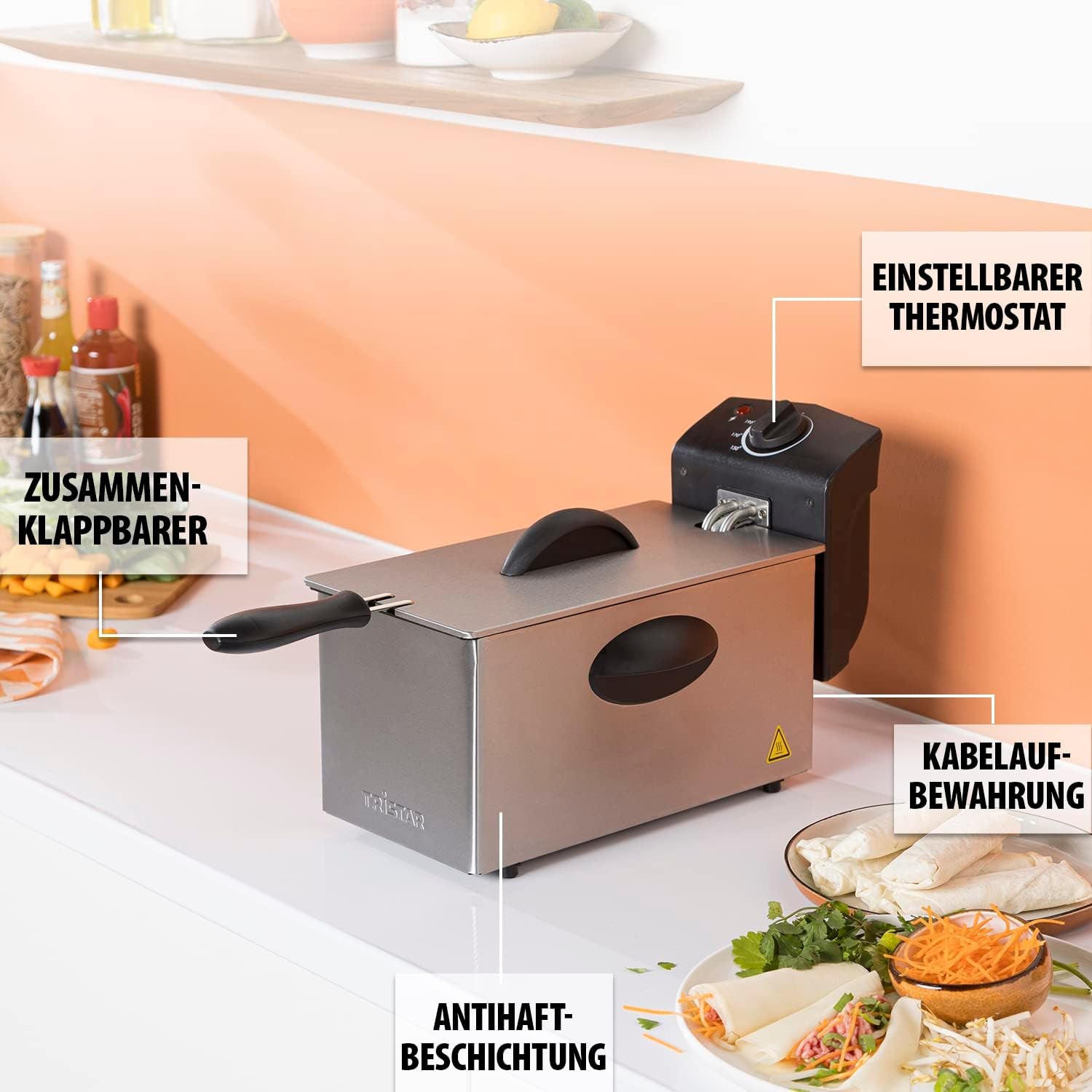 Tristar oil fryer FR-6935, 2000 watts, 3 liters, thermostat, cold zone, 3-4 people, metal Appliances Naty Shop