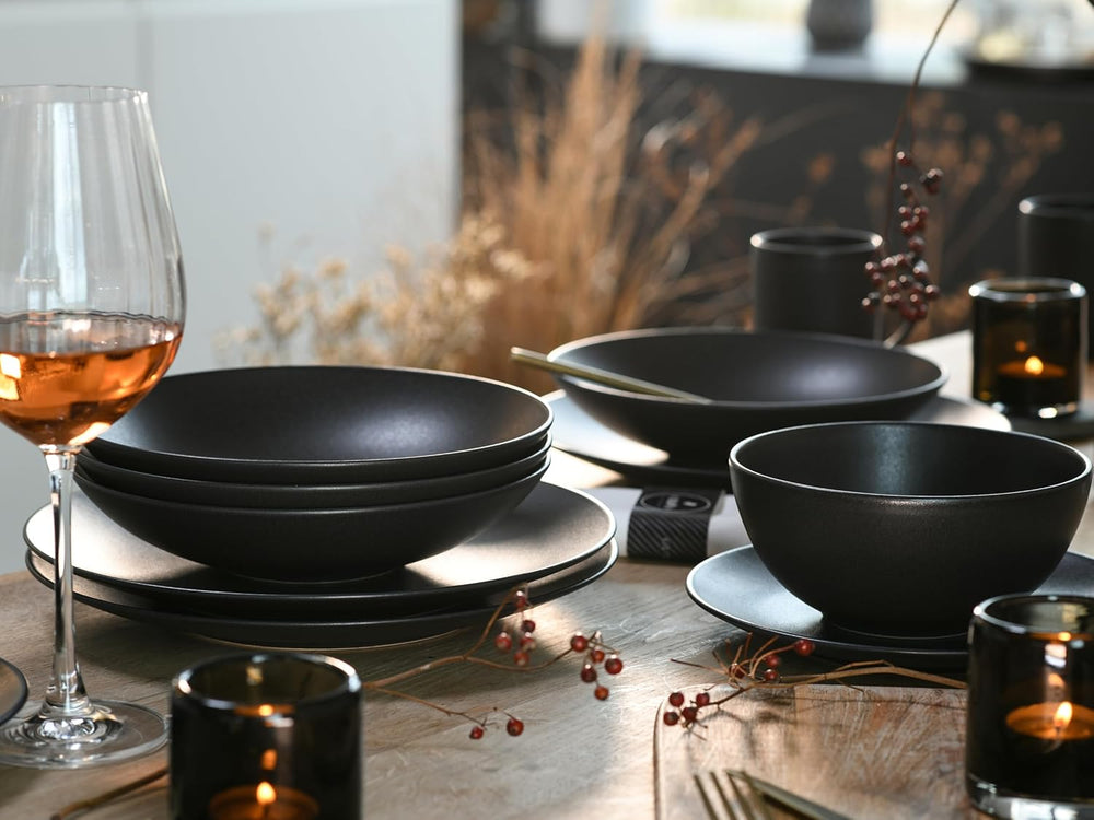 Creatable, 23146, seria SOFT TOUCH BLACK, set de veselă cu 20 de piese, serviciu combinat din gresie, potrivit pentru mașina de spălat vase și cuptorul cu microunde, fabricat în Portugalia