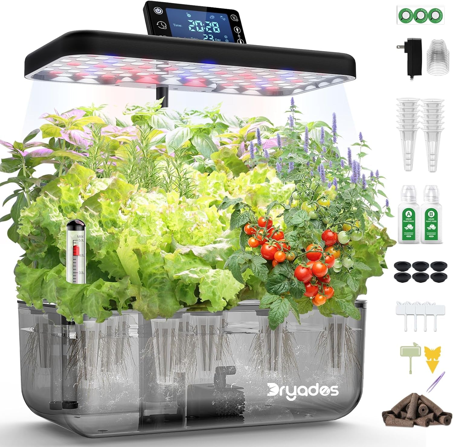 Hydroponic Grow System: 8 Capsules, 24W Full Spectrum LED Lamp with Low Water Warning | Indoor garden for kitchen, living room, school | Gift idea for amateur gardeners