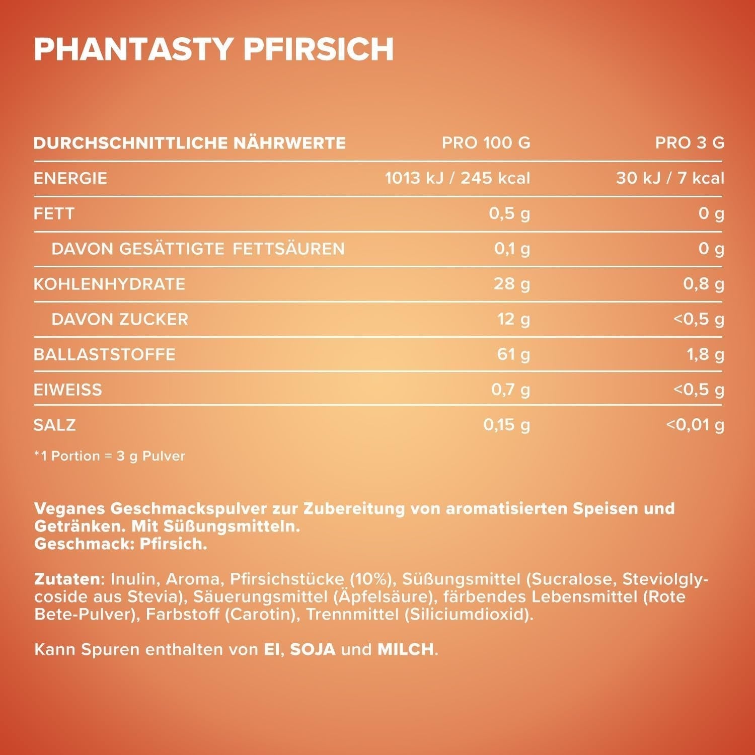 Ironmaxx Phantasty - Creamy Peach 250G Dose | Vegan Geschmackspulver Mit Echten Frucht- Oder Nussstückchen | Perfekter Zuckerersatz Sweeteners Naty Shop