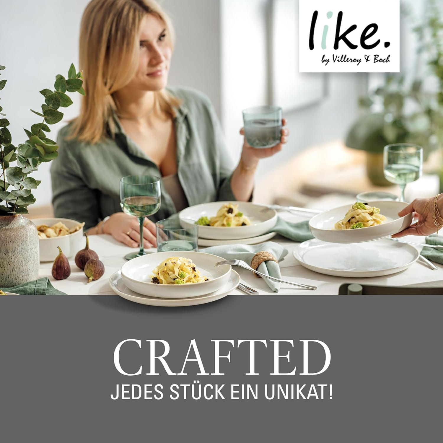 like. by Villeroy & Boch – Crafted Cotton Dinner-Set 4 teilig Weiß, Spülmaschinenfest, Mikrowellensicher, Geschirrset, Tafelservice Modern, Speiseteller, Tiefe Teller, Pottery-Look, Premium Porzellan