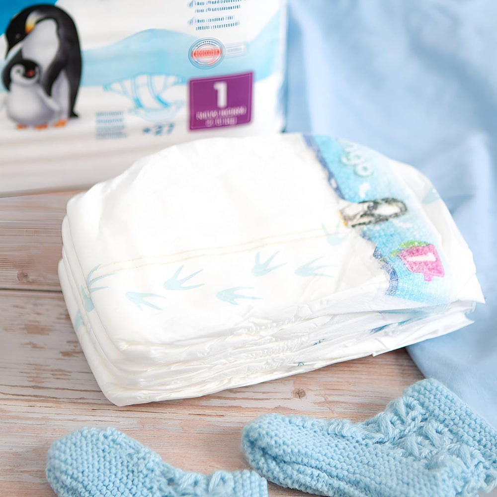 Scutece ecologice mărimea 1 nou-născut (2-5 kg), 1 pungă cu 27 de scutece