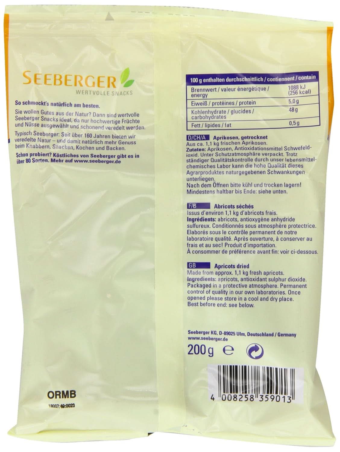 Seeberger, Apricot, 200 grams Naty Shop dehydrated products