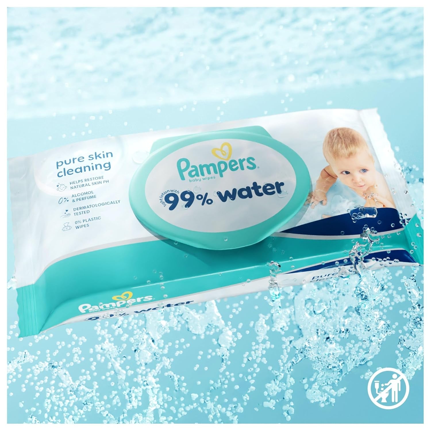 Pampers 99% Water Baby Wipes, 12 Packs of 60 Wipes Each = 720 Baby Wipes, Light Lotion 99% Water