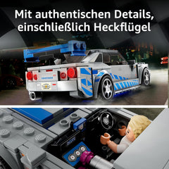 LEGO Speed Champions 2 Fast 2 Furious Nissan Skyline GT-R (R34) Rennwagen Spielzeug zum Bauen, 2023 Modell Auto-Bausatz mit Brian O'Conner Figur 76917