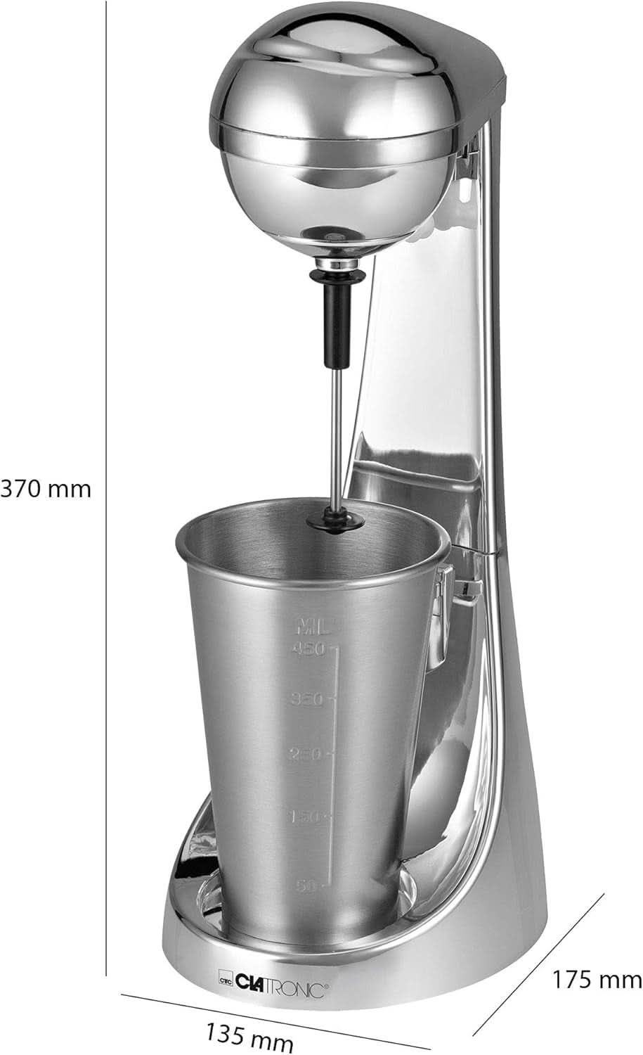 Clatronic® Barmixer U. Milchaufschäumer | Smoothie Maker | 650Ml Edelstahlbehälter | Praktischer Becherhalter | Mixer | 2 Geschwindigkeitsstufen | Kraftvoller 65 Watt Motor | Chromdesgin | BM 3472 Kitchen Naty Shop