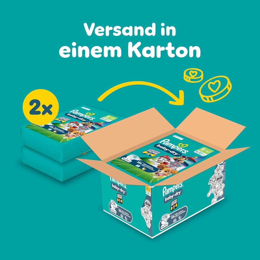 Pampers Baby-Dry Puppy Patrol Edition Diapers, Size 6, 164 Diapers, 13kg - 18kg, Up to 100% Leak Protection and All-Night Comfort