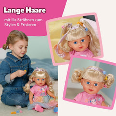BABY born Carla - păpușă de 43 cm - păr blond de înaltă calitate cu șuvițe - nu necesită baterii - potrivită pentru copii de la 4 ani în sus - include 7 accesorii, roz