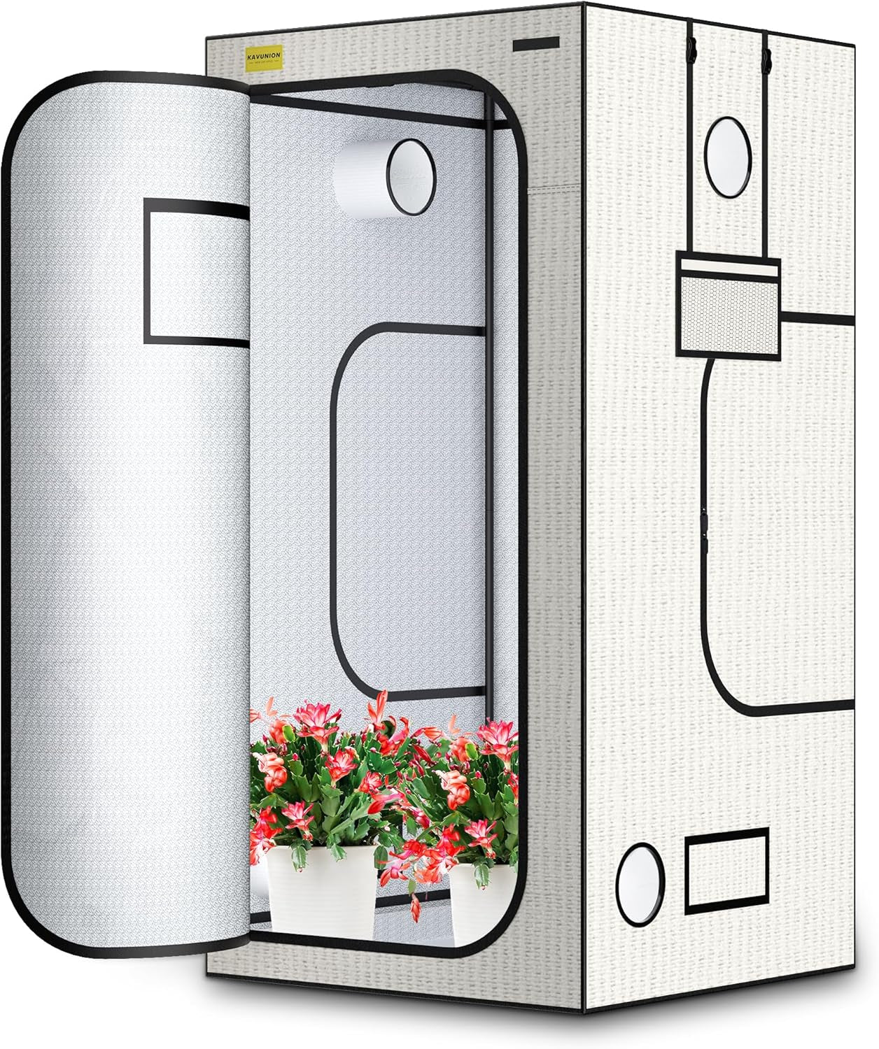 Grow Tent 60x60x180cm, Oxford 600D Material with Polyester Reflective Film, 22mm Steel Tubes, Vents and Viewing Windows, Grow Tents for Hydroponics, Greenhouses and Indoor Gardens