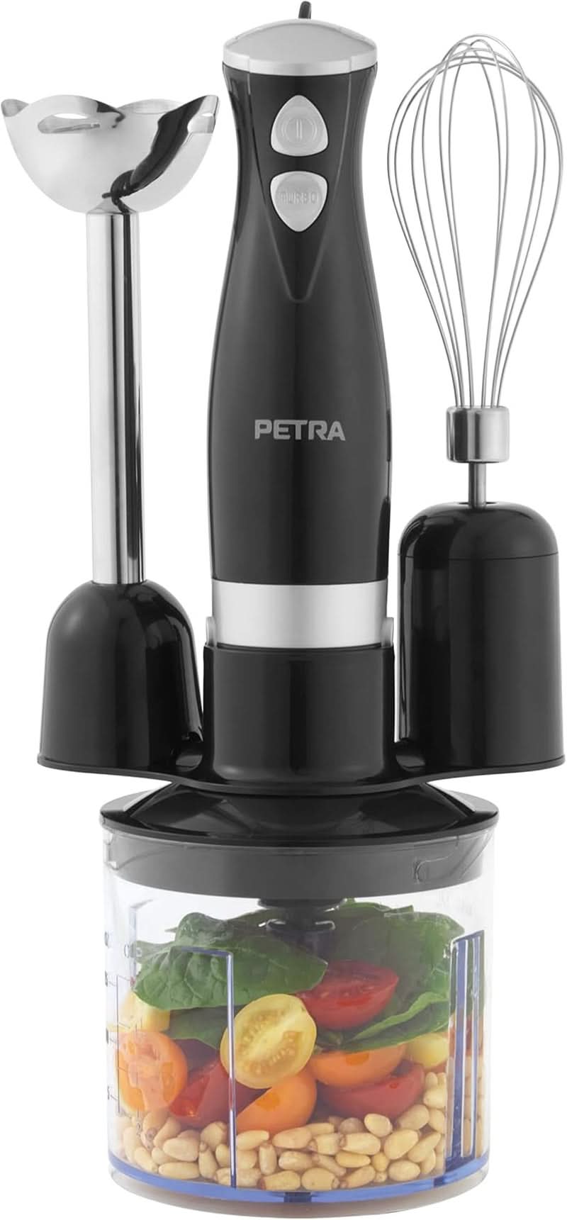 Petra PT2827BMBLKVDE 3-In-1 Mixer – Bpa-Free Attachments, 500Ml-Schüssel, 700Ml-Becher, Schneebesen, Mixen, Zerkleinern, 2 Geschwindigkeiten, Edelstahlklingen, Für Babynahrung, Smoothies, Saucen, 350W Mother and Child Naty Shop 3-In-1 Mixer