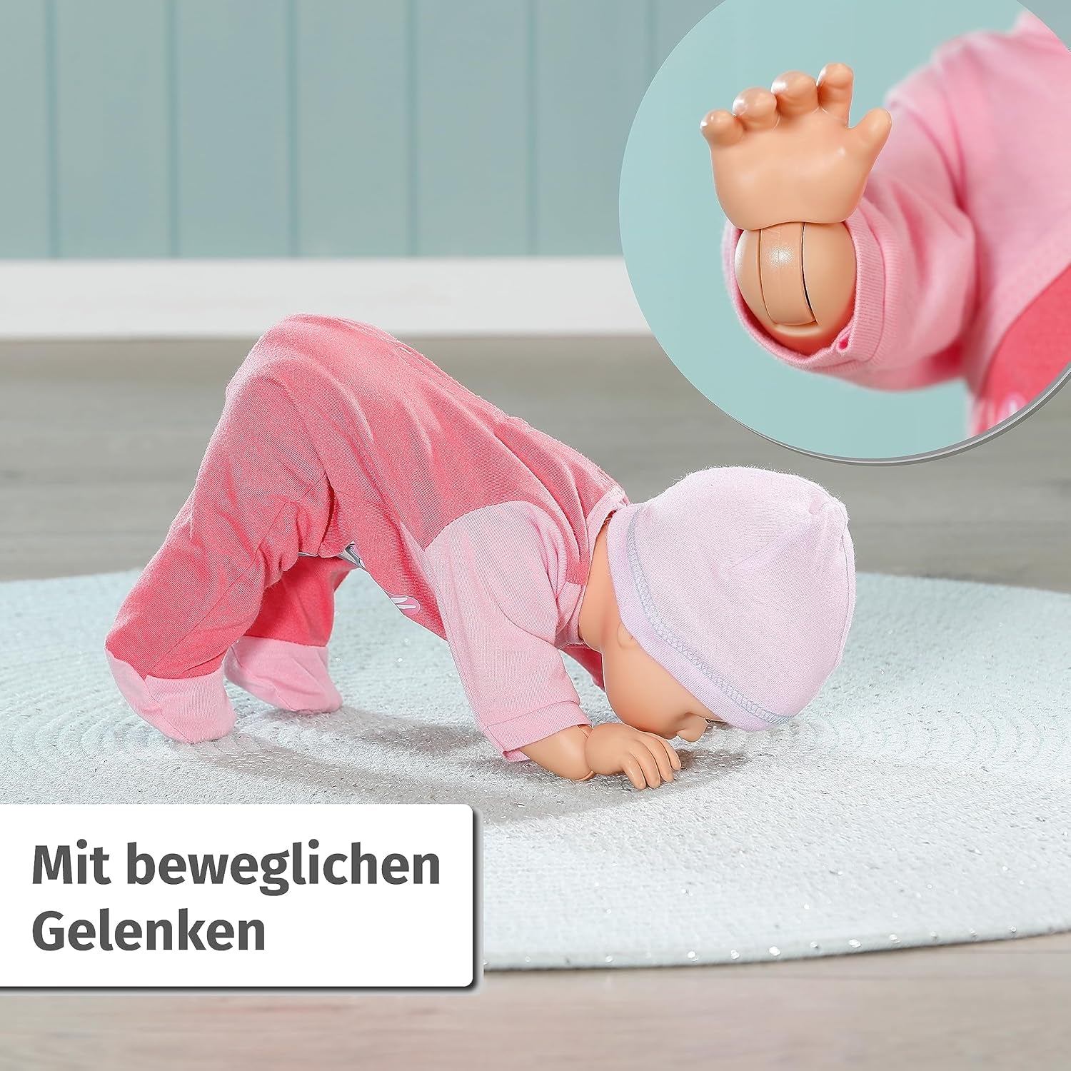 Baby Annabell Emily Run With Me 43cm, păpușă care se târăște și merge, cu funcție de sunet, rochiță și pălărie roz, 710623 Zapf Creation Papusi Naty Shop