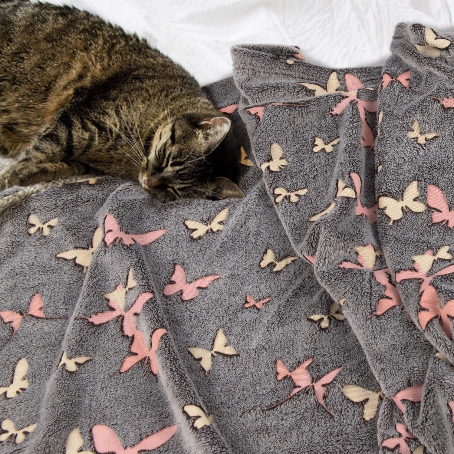 Kanguru Glow Bedspread Glow in the Dark Blanket Butterfly Blanket Soft Blanket 130X150Cm Luminous Sofa Bedspread. Glow in the Dark children's blanket, gray Beds and Blankets Besuche den Kanguru-Store