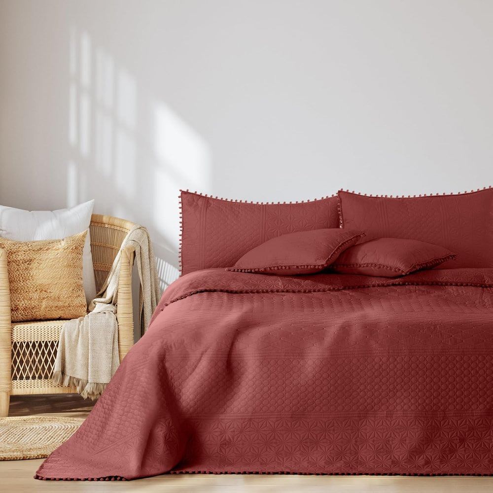 Ameliahome Bedspread with pompoms 220X240 Cm Double-sided bedspread Ultrasonic Quilting Polyester Meadore Gray Beds and Blankets Besuche den AmeliaHome-Store Meadore old rose 240X260 Cm