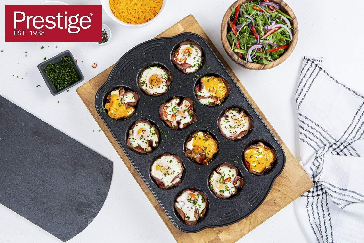 Prestige 48227 Aerolift Muffin Zinn, Carbon Steel, Schwarz Molds and baking trays Naty Shop