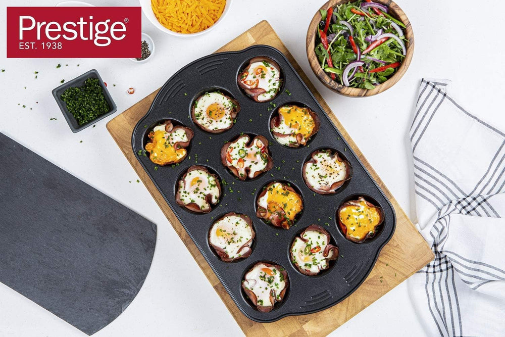 Prestige 48227 Aerolift Muffin Zinn, Carbon Steel, Schwarz Molds and baking trays Naty Shop