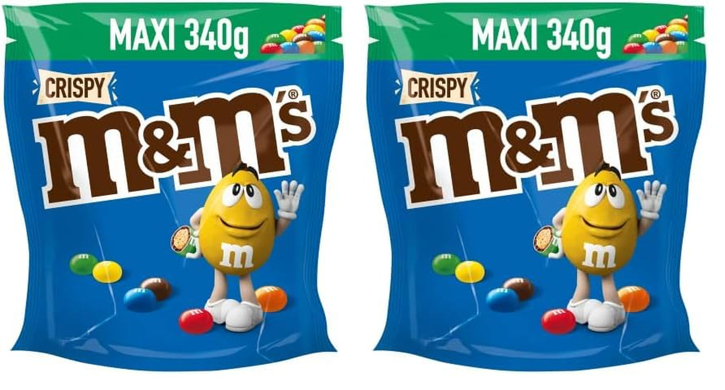 M&M'S Crispy, Chocolate Crispy Lentils and Crispy Center, Chocolate, 1 Pack (1 x 340g) (Pack of 2)