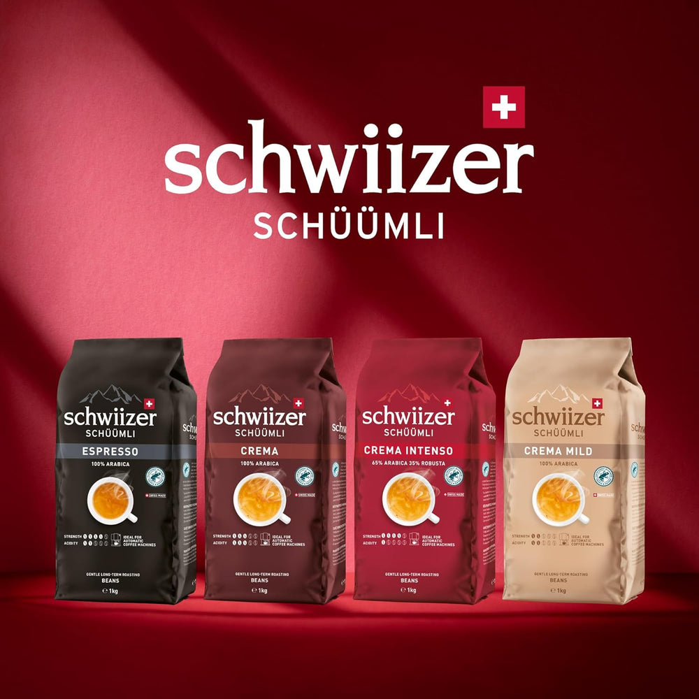 Schwiizer Schüümli Espresso, boabe de cafea 100% Arabica, tari și intense, ideale pentru espressoare automate, tărie 4/5, prăjire medie, Rainforest Alliance, 1kg