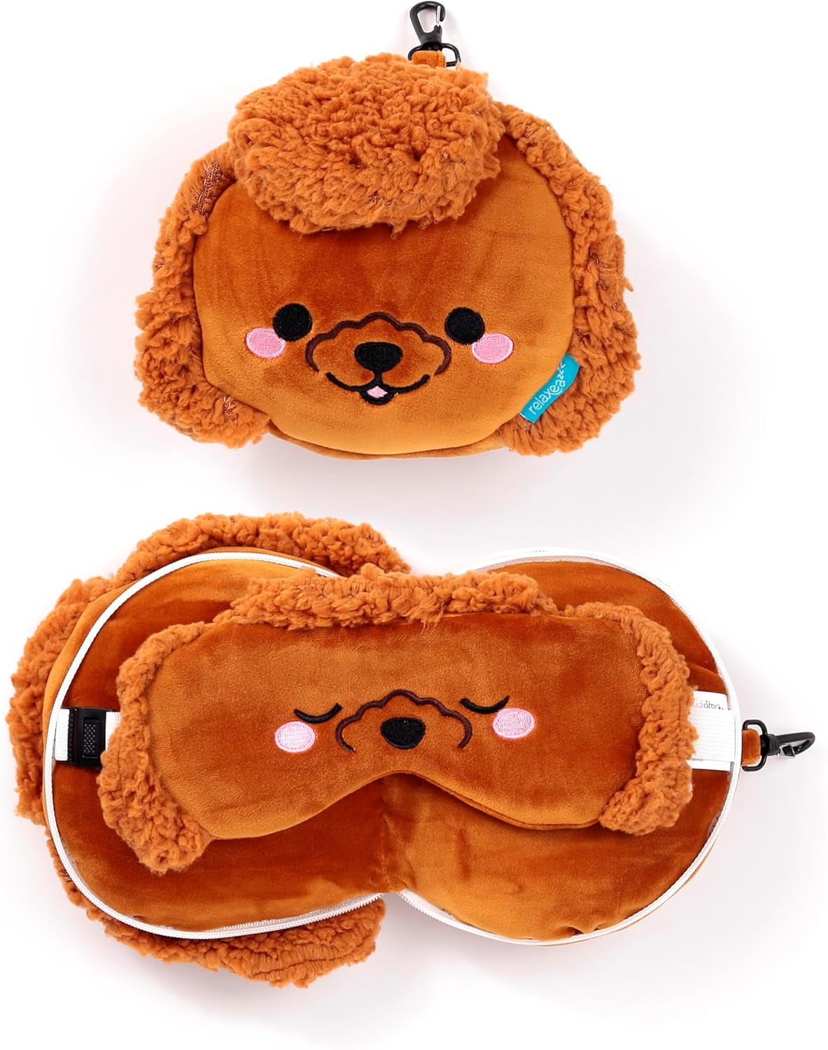 Puckator pernă de călătorie cu mască de ochi Relaxeazzz - Gigi pudelul - animale drăguțe Perne calatorie Naty Shop Maro 1 bucată (1 pachet)