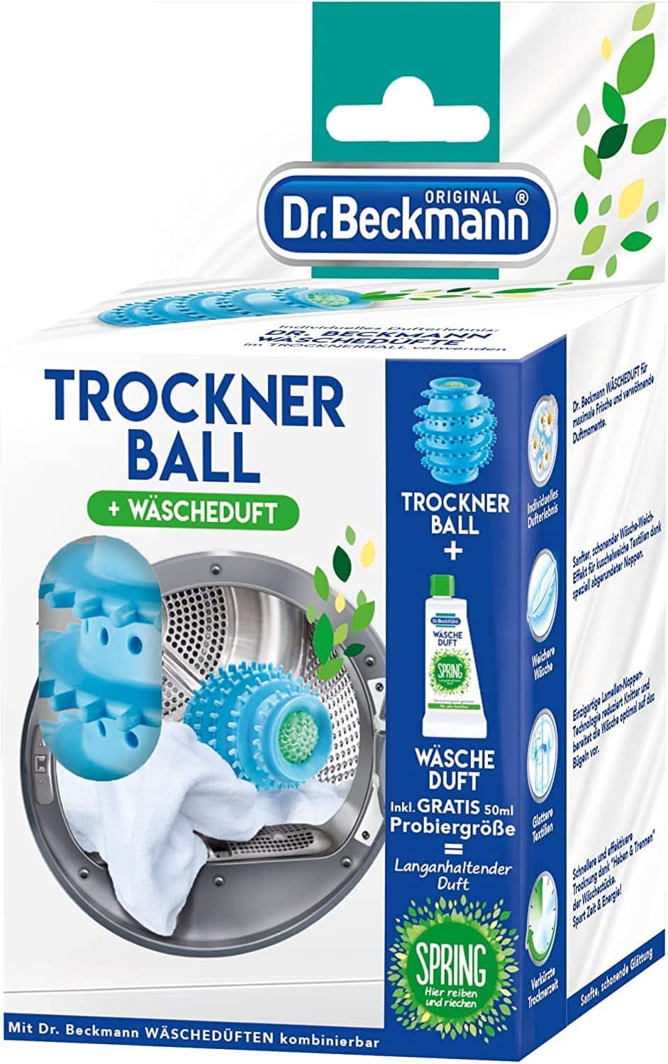 Dr Beckmann drying ball, For fresh and soft laundry, Can be filled with laundry perfume, Shortens drying time, Including laundry perfume Spring Sample 50 ml Laundry Detergents Naty Shop