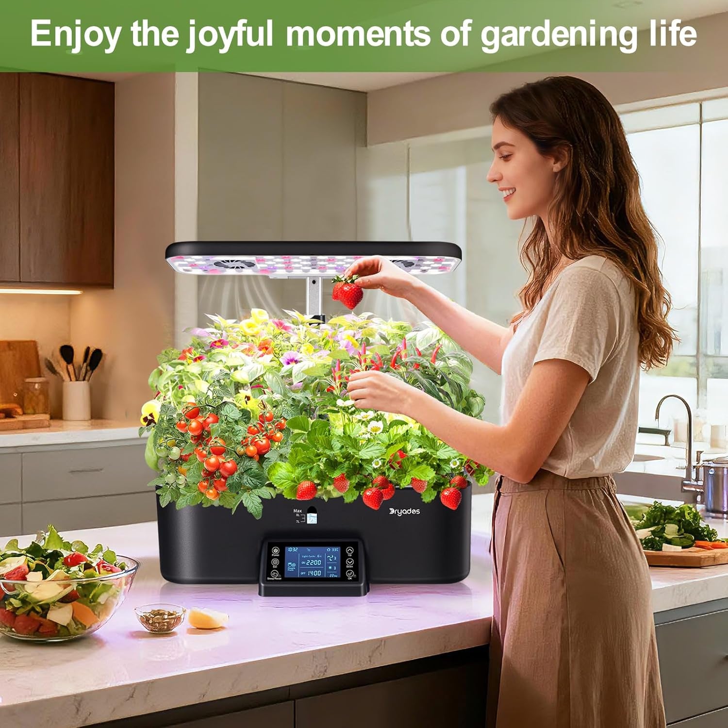 Indoor Hydroponic Grow System with Smart Lighting Schedule Settings, Full Spectrum Grow Light Herb Garden Pots, 17 Capsules, Black