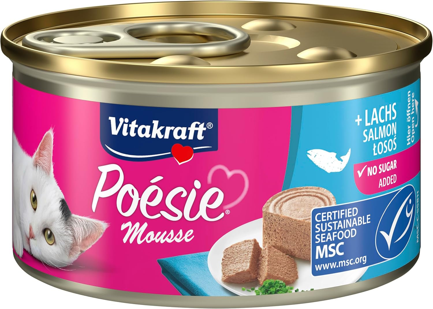 Vitakraft Poésie Mousse, hrană umedă pentru pisici, spumă aerisită, cu somon, fără zahăr adăugat sau cereale (12 x 85g)