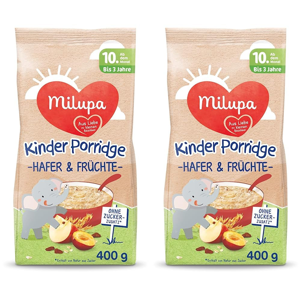 Milupa Baby Porridge - Oat and Fruit Porridge 10 Months to 3 Years Baby Food 1 x 400g (Pack of 2)