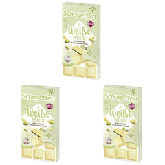 Schogetten White Pistachio | White chocolate with pistachio cream filling | 100 g | Conveniently Portioned (Pack of 3)