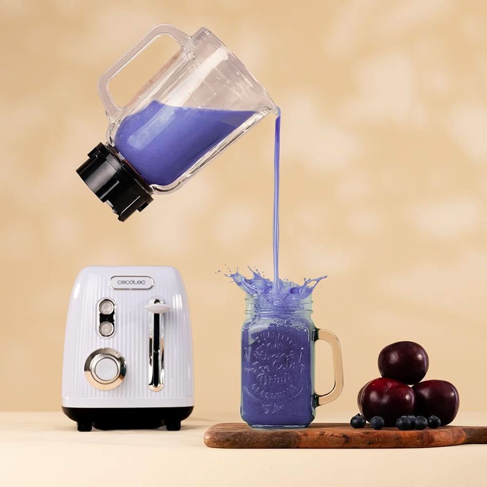 Cecotec Standmixer Retro Power Black Titanium Retroblue, 1200 W Maximale Leistung, 1.5 L Glasbehälter, Einstellbare Geschwindigkeit, 4 Klingen Mit Schwarzem Titanbeschichtung, 100% Kupfermotor. Kitchen Naty Shop