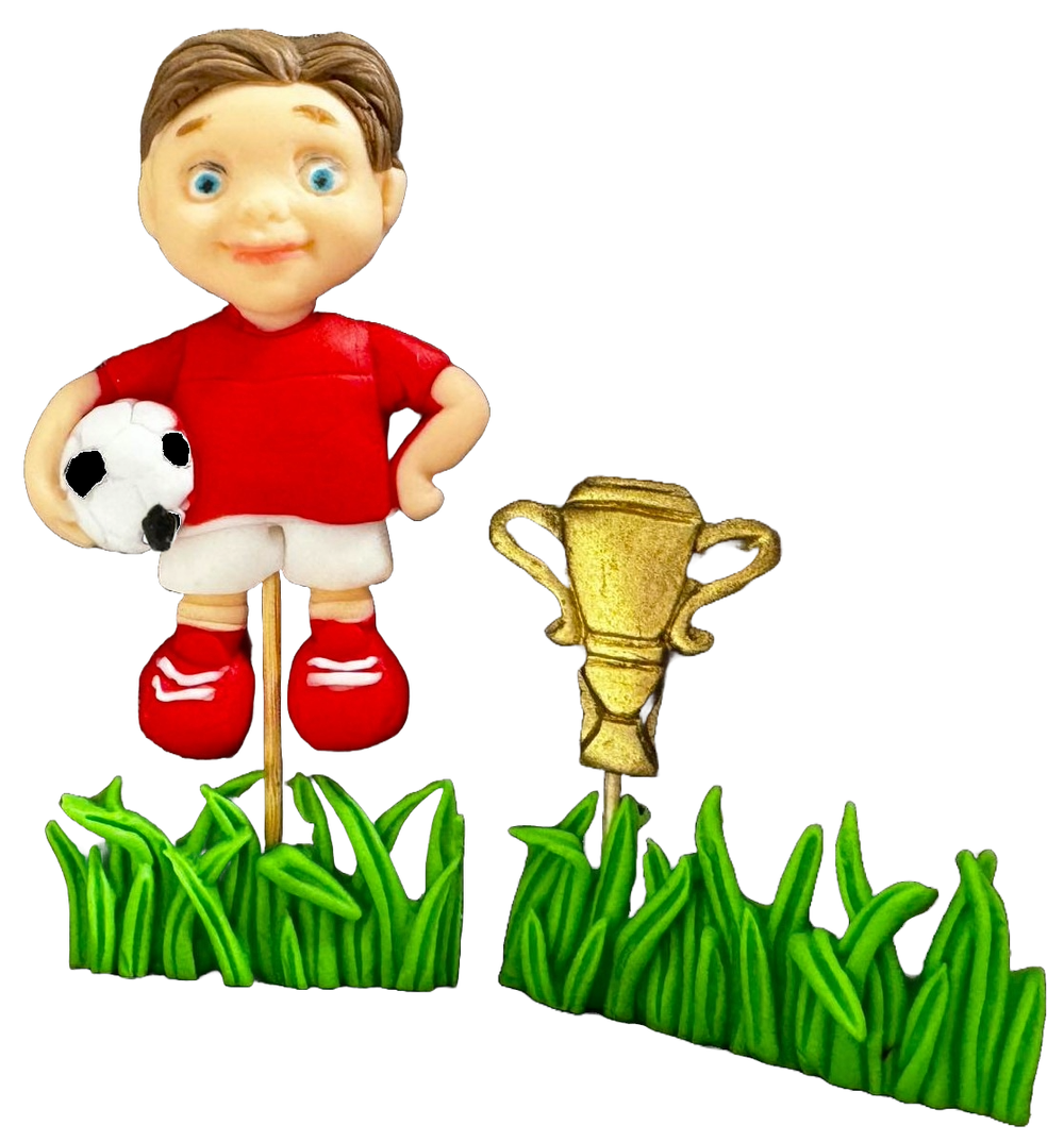 Set 4 decoratiuni comestibile din zahar, Fotbalist Decoratiuni din Pasta de Zahar Naty Shop
