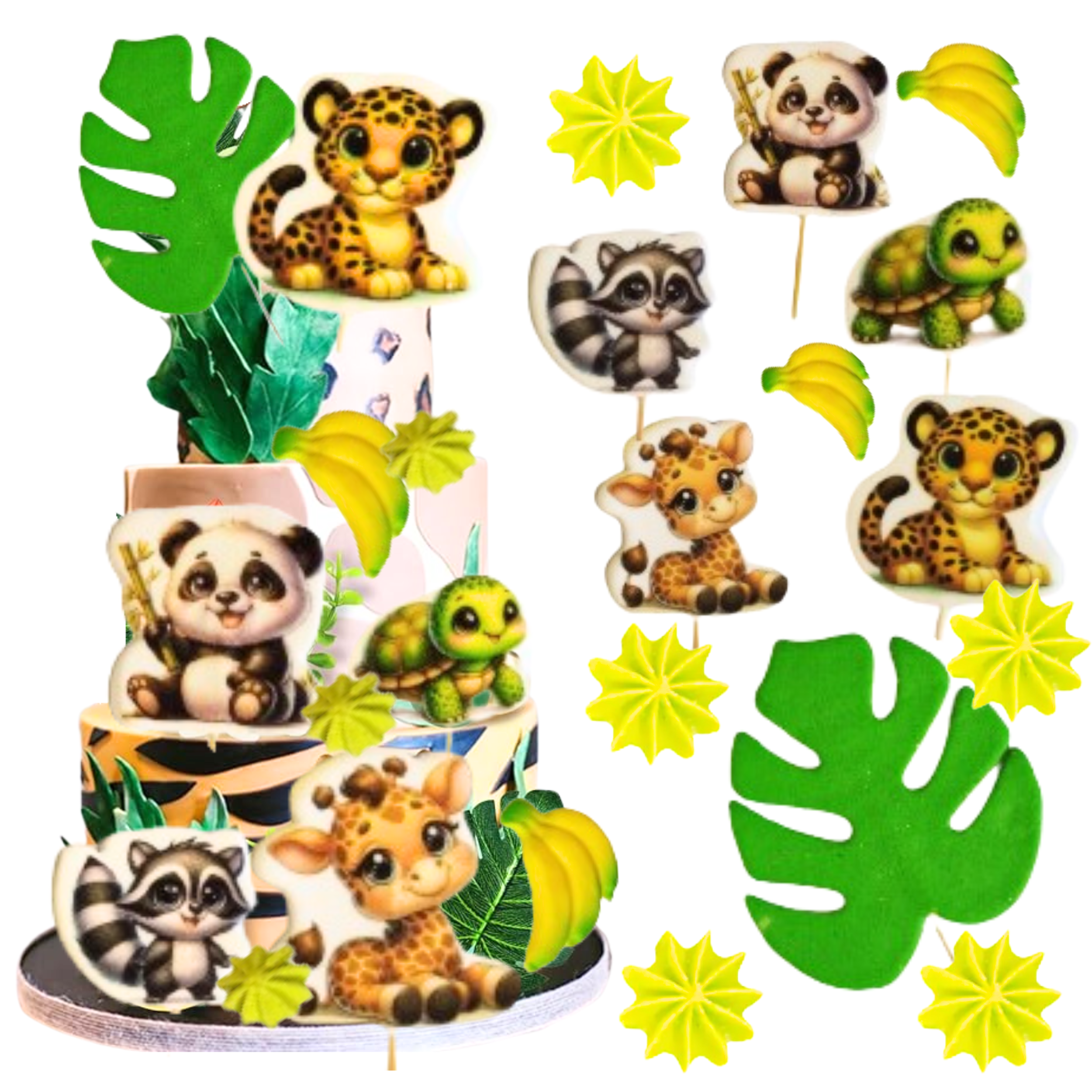 Set of 13 edible decorations, Safari