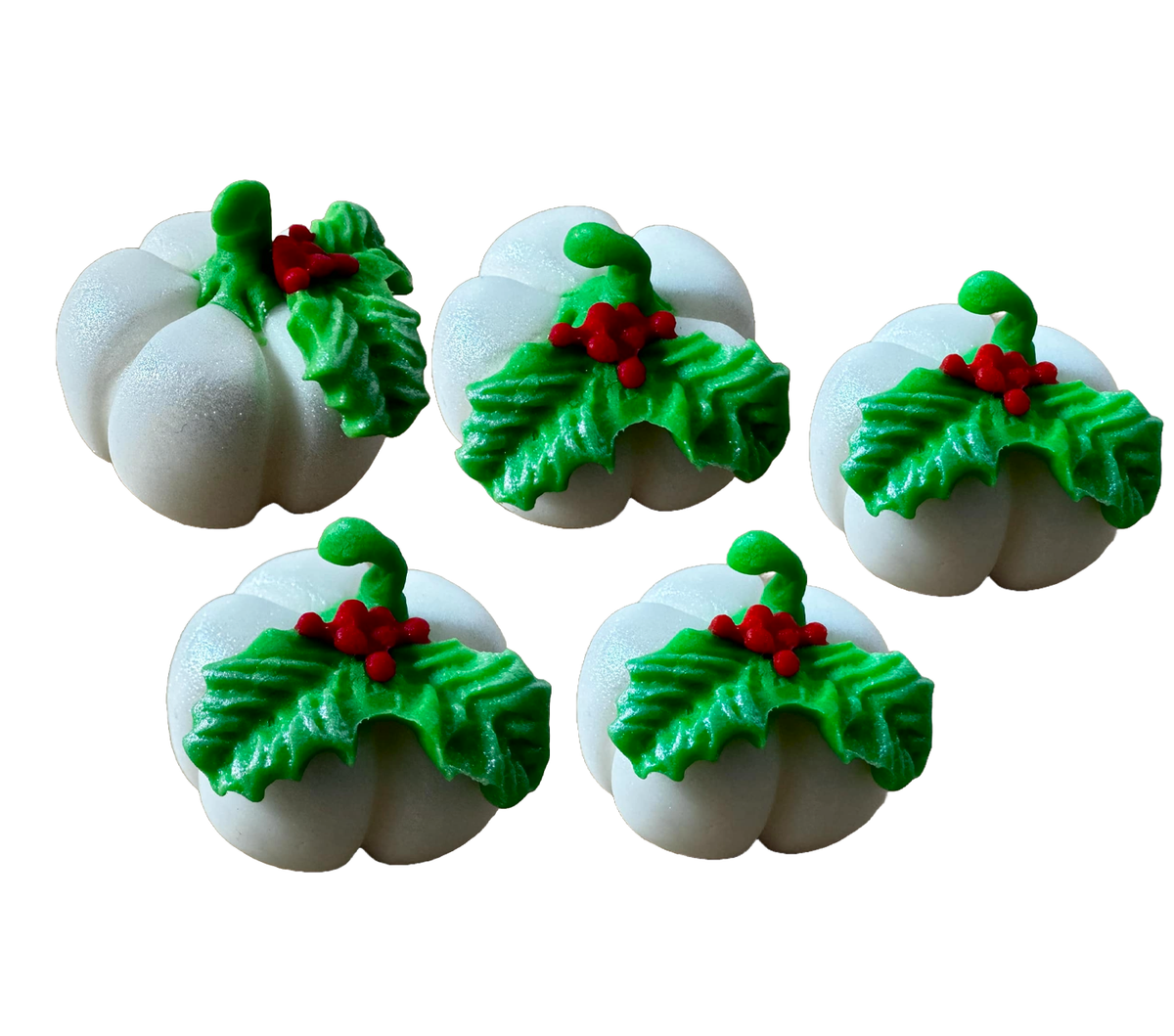 Set 5 decoratiuni comestibile din pasta de zahar, Bostani de Craciun Decoratiuni din Pasta de Zahar Naty Shop