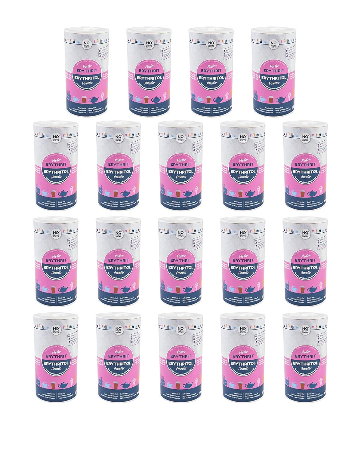 Nosugarsugar Erythrit Puder Streudose - Puderzuckerersatz Kalorienfrei, 19Er Pack (19 X 250 G) Sweeteners Naty Shop