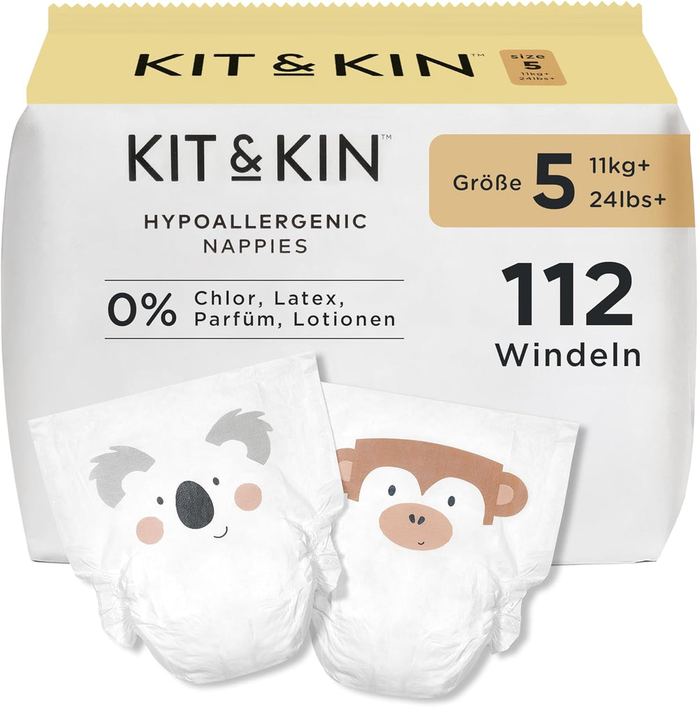 Kit & Kin Premium Diapers, Size 4 (9-14kg), 128 Count, Plant Based & Hypoallergenic, Reliable Leak Protection, Vegan & Cruelty Free