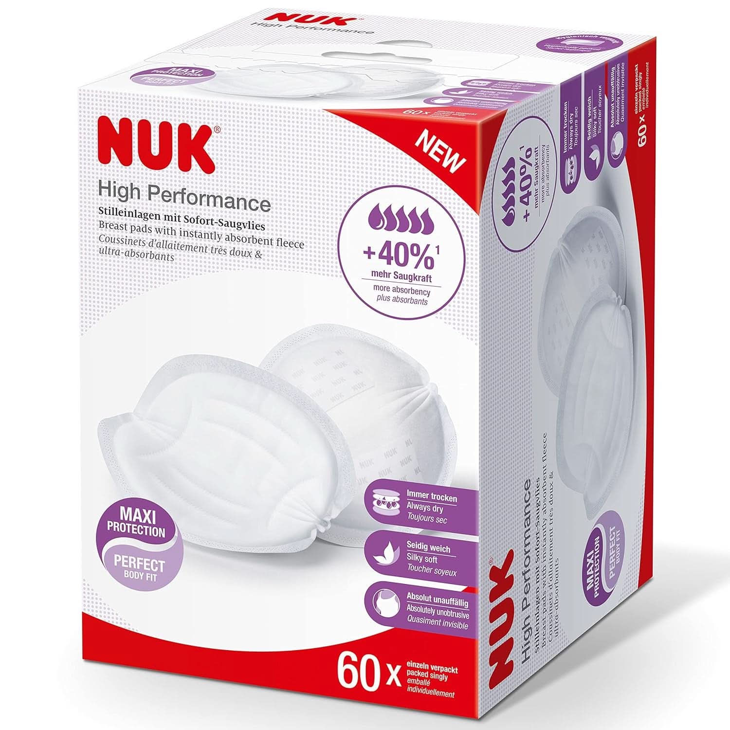 NUK High-Performance Einweg-Stilleinlagen Mit Sofort-Saugvlies | Einlagen Zum Stillen | Einzelverpackung | +40% More Suction Power | 60 Stück Baby Food and Breastfeeding Accessories Naty Shop