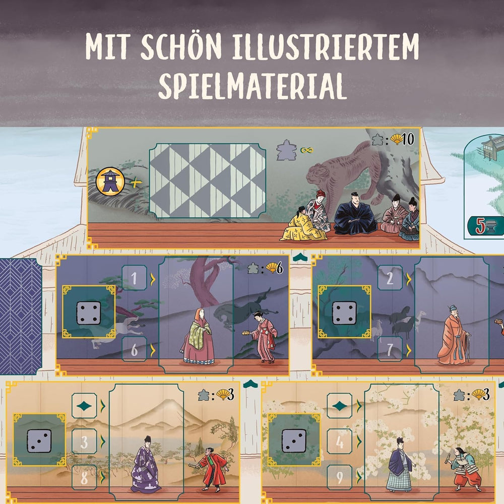 KOSMOS 683948 White Castle At Daiymo's Court Strategy Game with a Special Dice Mechanism Board Game for 1-4 Players Ages 12 and Up Game for Connoisseurs