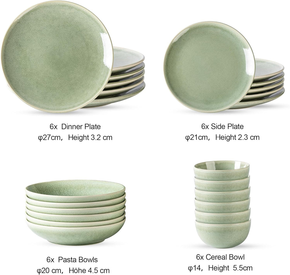 GBHOME Set de veselă ceramică pentru 6 persoane, set de 24 de piese farfurii și boluri pictate manual, vase din gresie rezistente la zgârieturi, potrivit pentru mașina de spălat vase și cuptorul cu microunde