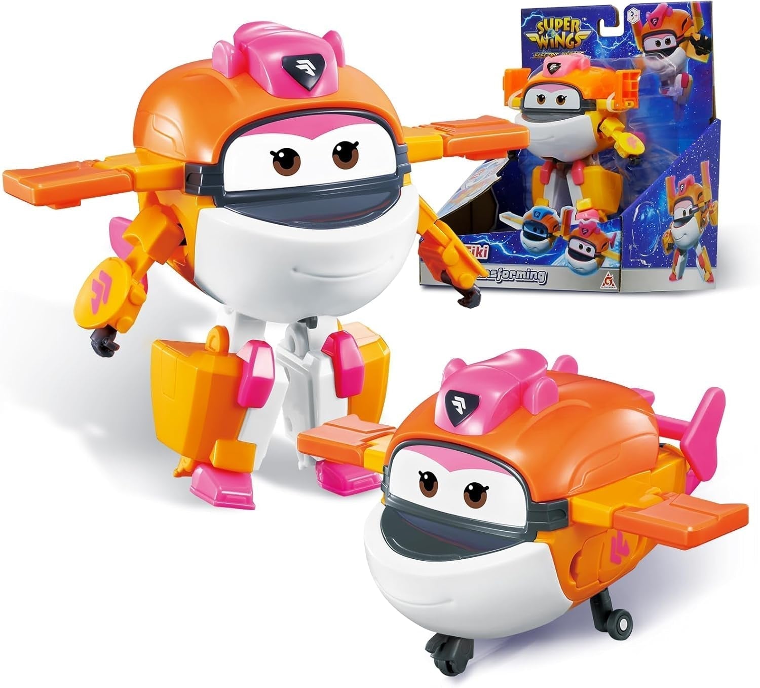 Super Wings Transformation Plane Supercharged Traver, Approx. 12.7 Cm Big Kids Play Figure Toy Airplane and Robot Figure for Boys and Girls 3+ Silver Action Figures Naty Shop Tiki