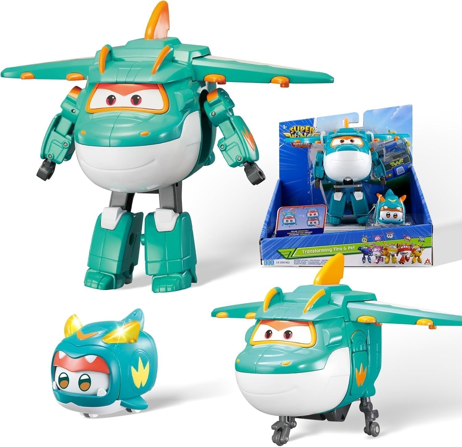 Super Wings EU770447 - Transforming Tino & Pet, transforming toy figure approx. 14.5 cm and pet with the height of approx. 4.3 cm, for children over 3 years of age Action figures Naty Shop Tino